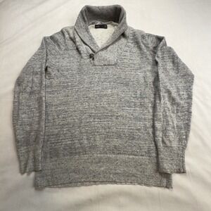 Onassis Men's Shawl Collar Sweater Med Gray Marled Knit Pullover Button Urban NY